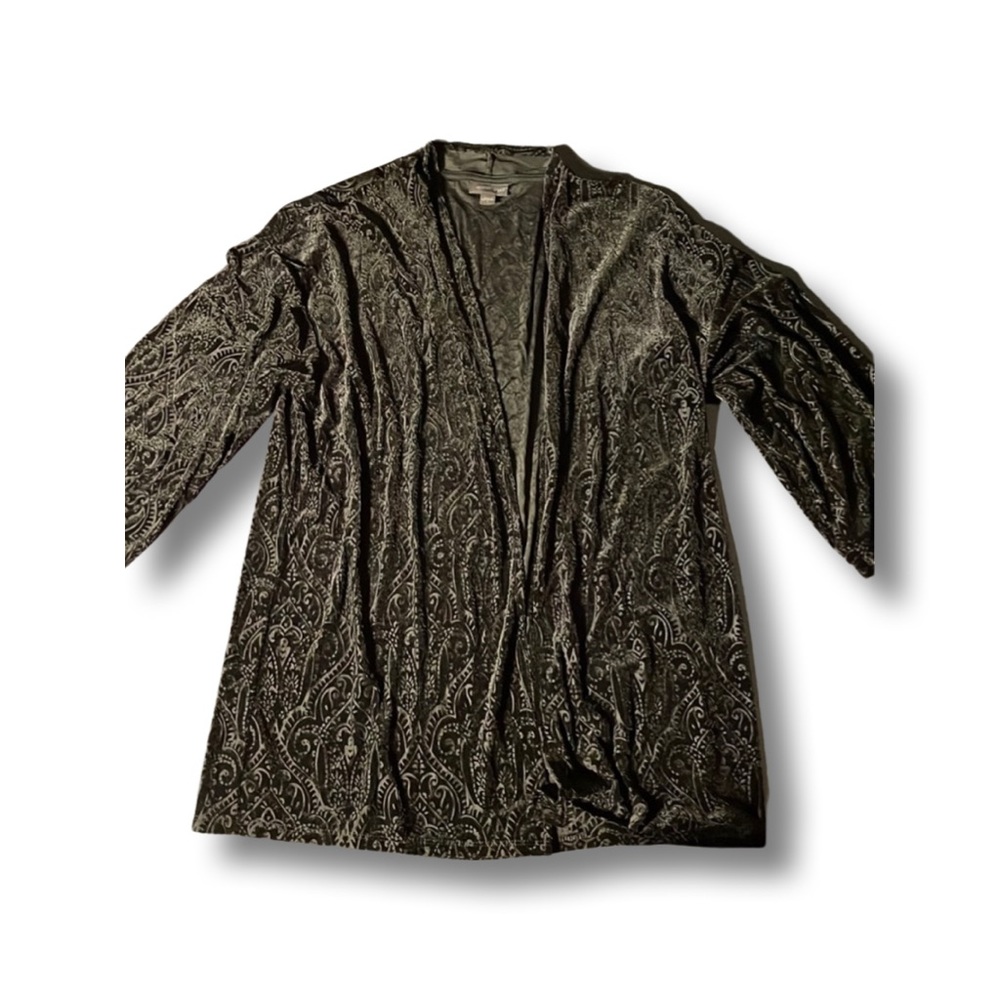 J Jill paisley print burnout velvet open front cardigan. Size large